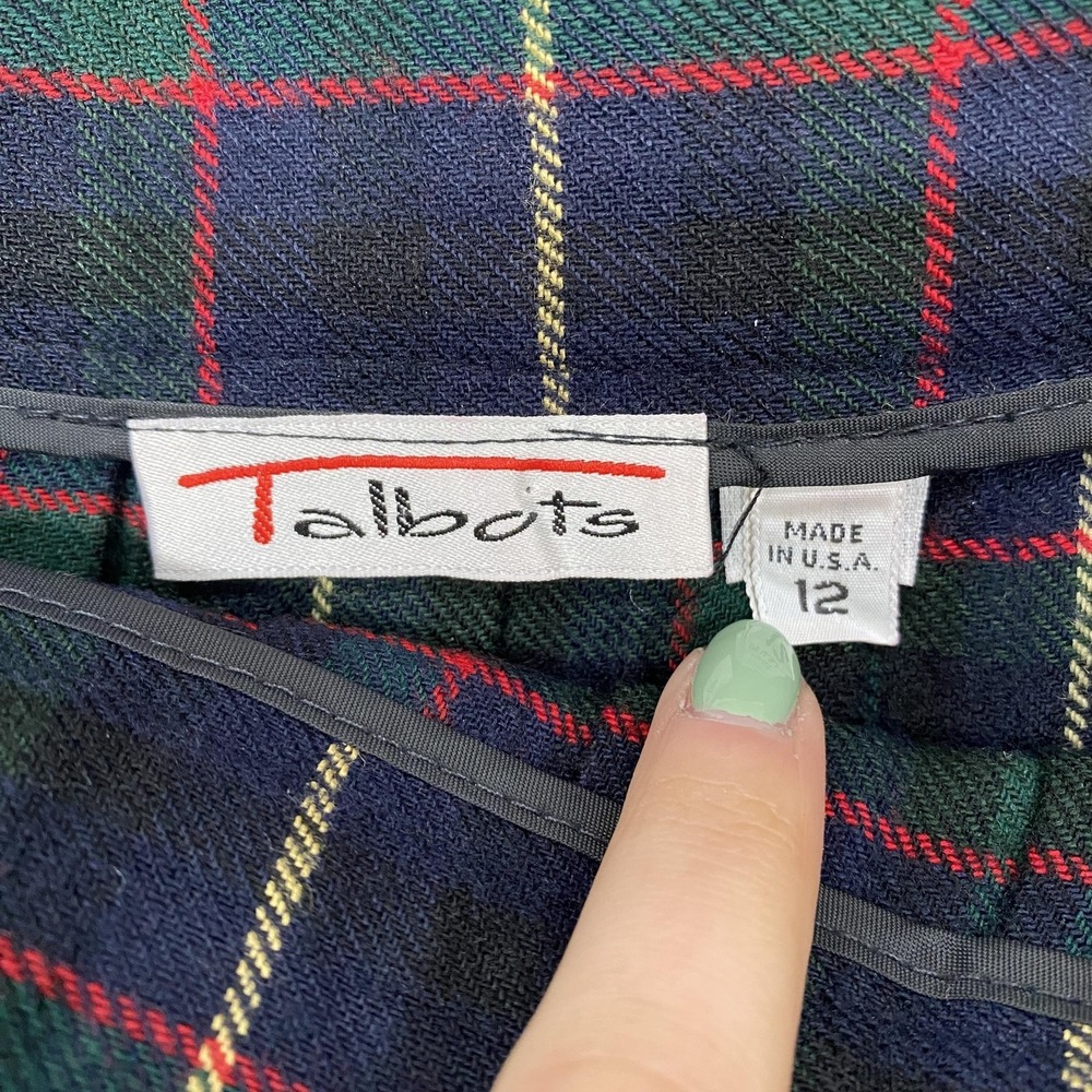 Talbots Vintage Skirt Womens 12 Plaid Wool Pleated Knee Length Made In USA 90s - Picture 4 of 13